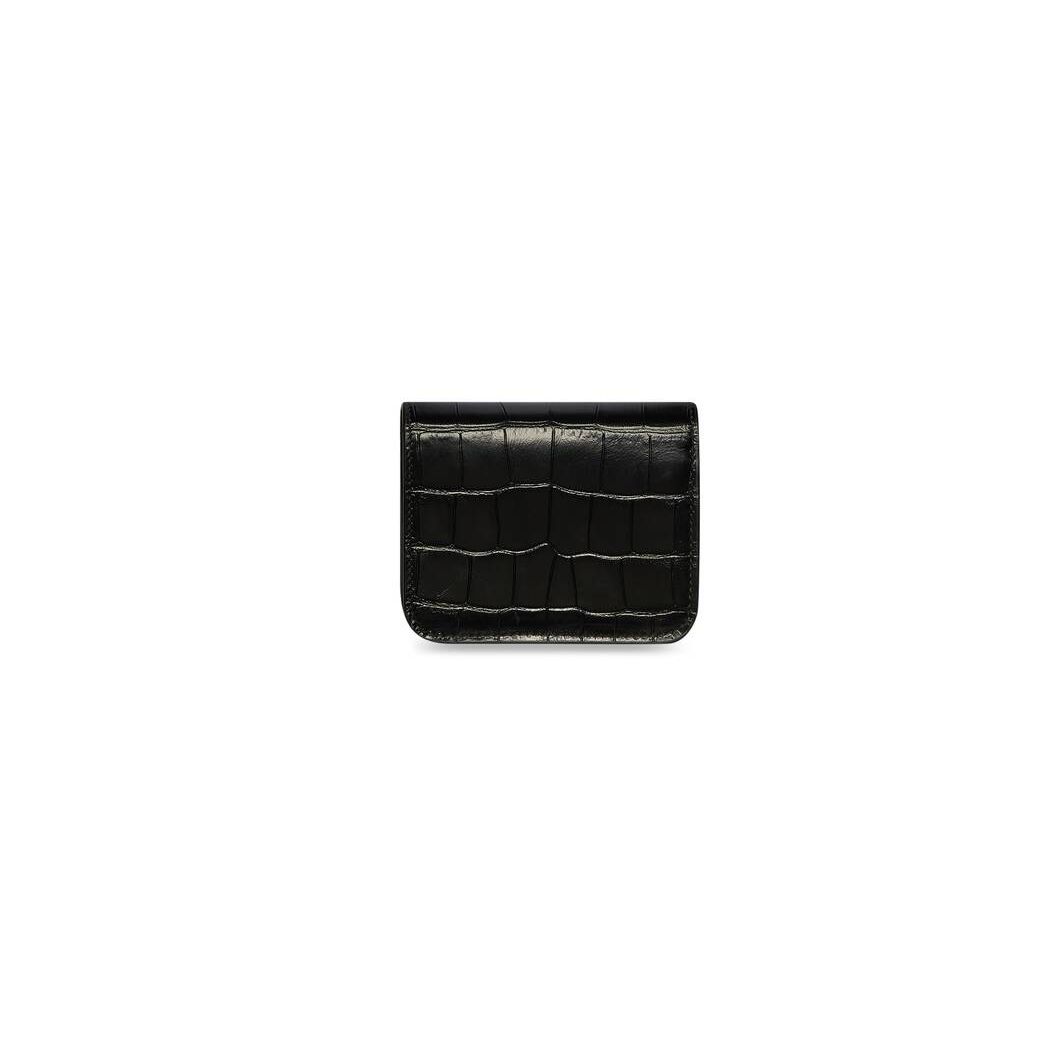 Women's Balenciaga Gossip Bifold Card Holder Crocodile Embossed Wallets Black | 4563VEZXM