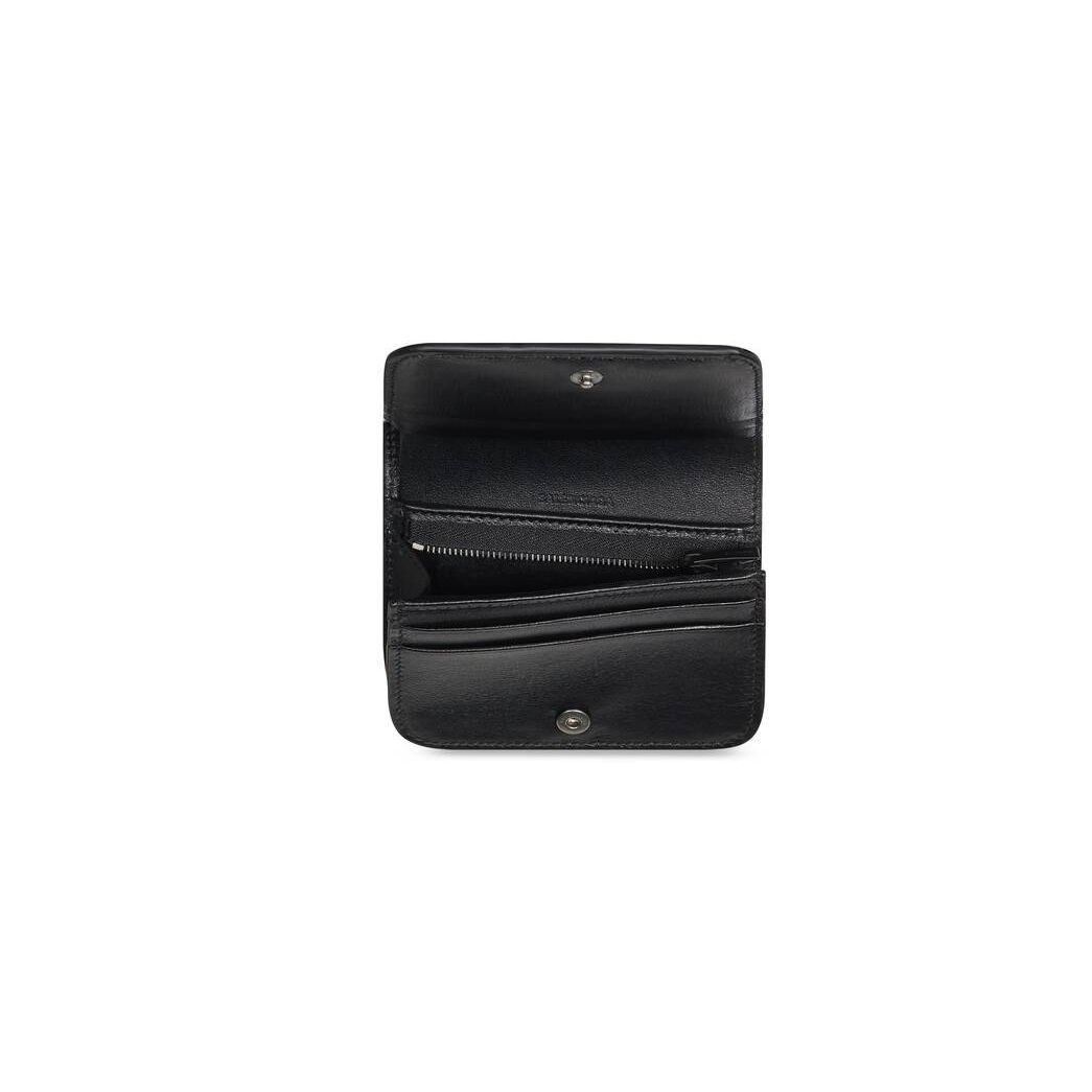 Women's Balenciaga Gossip Bifold Card Holder Crocodile Embossed Wallets Black | 4563VEZXM