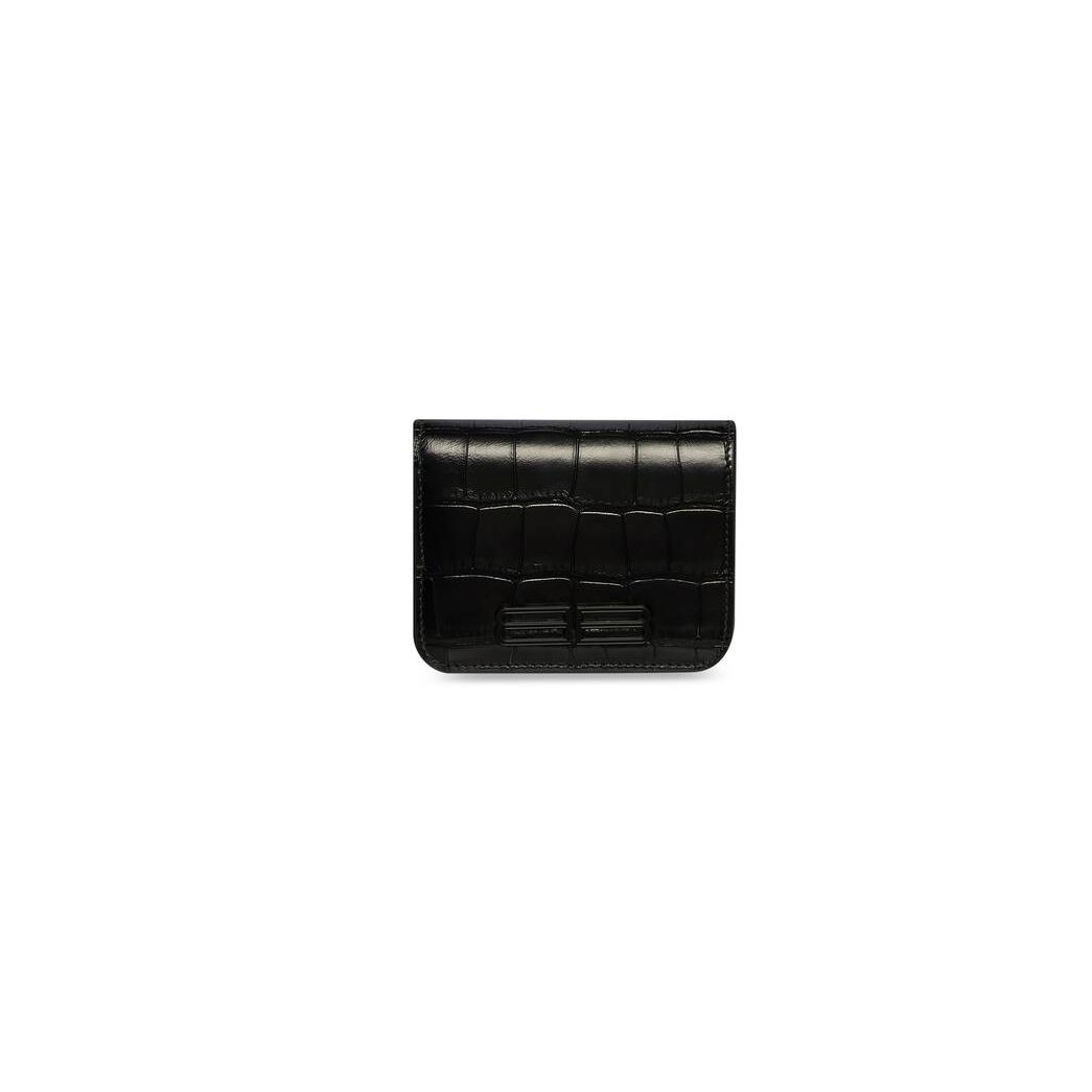 Women\'s Balenciaga Gossip Bifold Card Holder Crocodile Embossed Wallets Black | 4563VEZXM