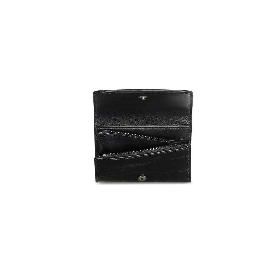 Women's Balenciaga Gossip Zipped Mini Crocodile Embossed Wallets Black | 1629NRLXU