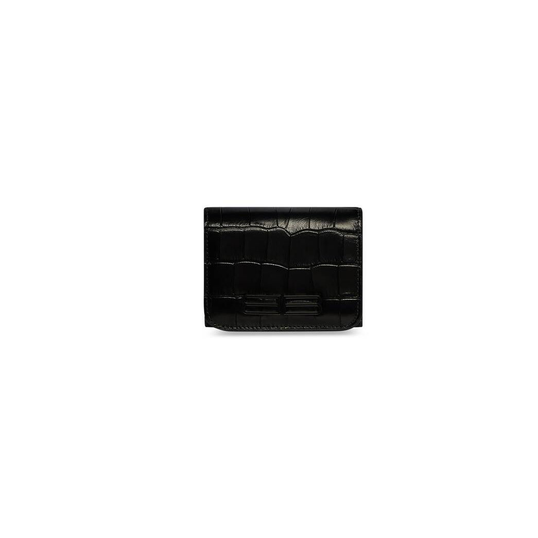 Women\'s Balenciaga Gossip Zipped Mini Crocodile Embossed Wallets Black | 1629NRLXU