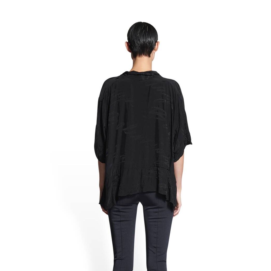 Women's Balenciaga Handwritten V-neck Blouse Oversized Tops Black | 9307EIXGR