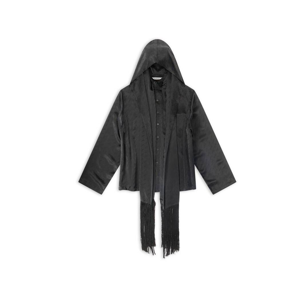 Women's Balenciaga Hooded Lining Blouse Tops Black | 8571IVNHC