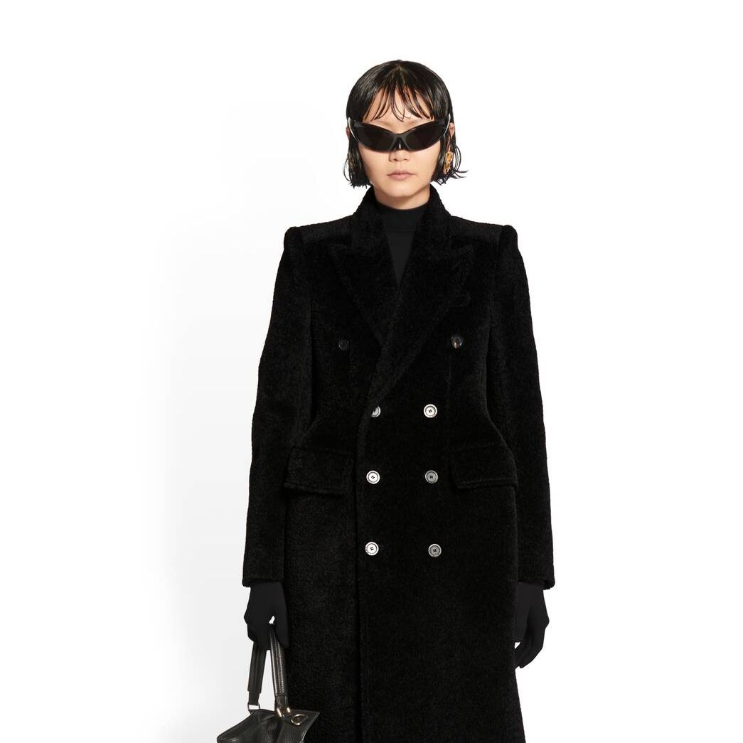 Women's Balenciaga Hourglass Coat Jackets Black | 1746USJFN