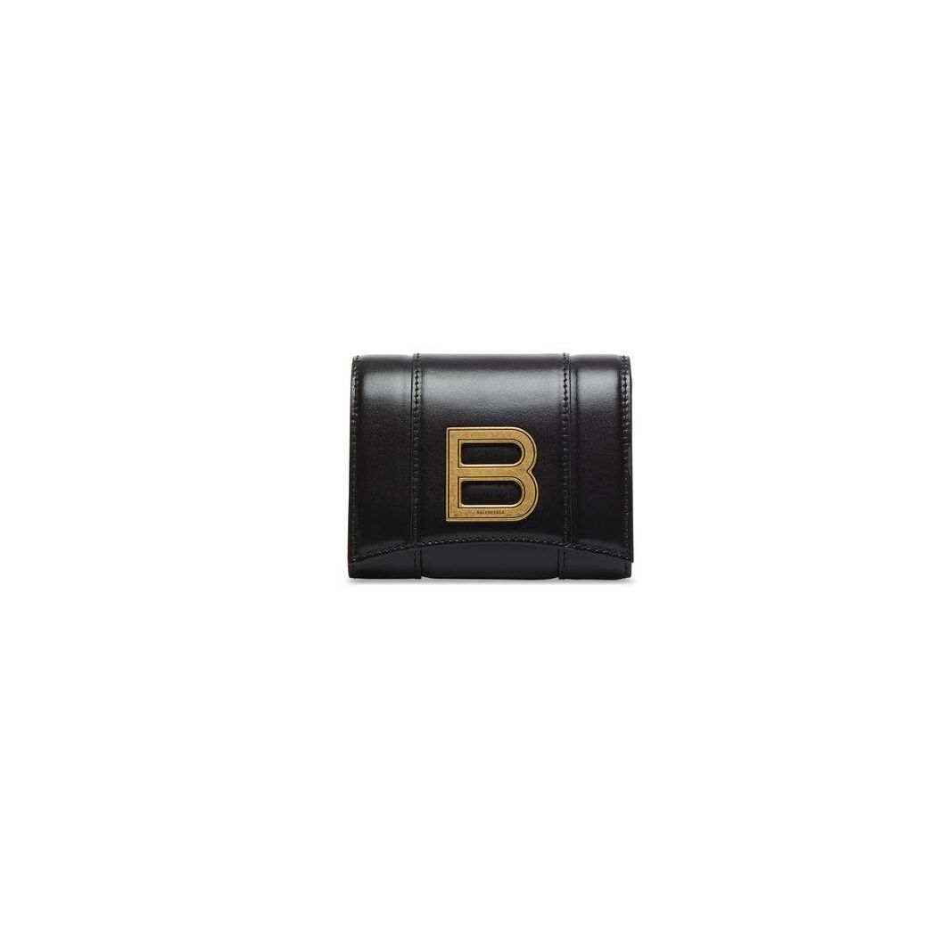 Women\'s Balenciaga Hourglass Compact Wallets Black | 5402OMJNK