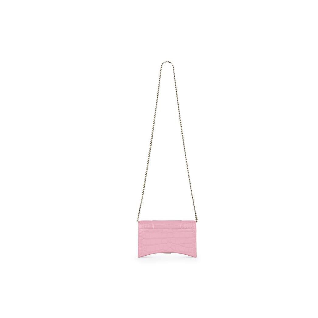 Women's Balenciaga Hourglass Crocodile Embossed Chain Strap Pink | 0295ISMEV