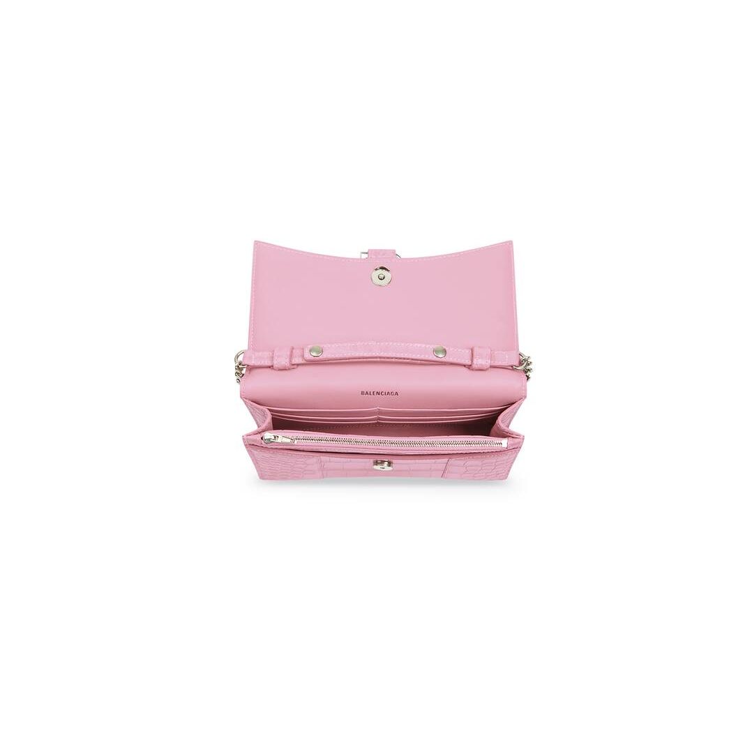 Women's Balenciaga Hourglass Crocodile Embossed Chain Strap Pink | 0295ISMEV