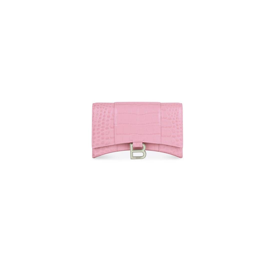 Women's Balenciaga Hourglass Crocodile Embossed Chain Strap Pink | 0295ISMEV