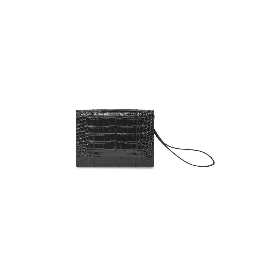 Women's Balenciaga Hourglass Gusset Pouch Crocodile Embossed Pouches Black | 1375FTWGL