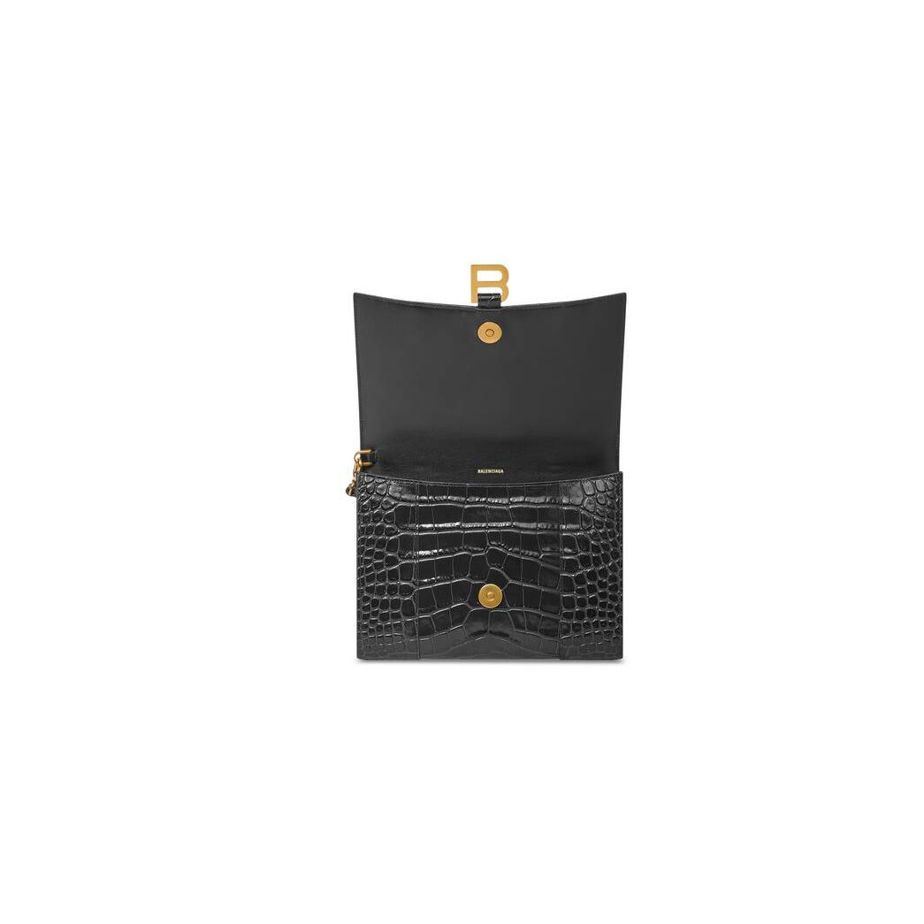 Women's Balenciaga Hourglass Gusset Pouch Crocodile Embossed Pouches Black | 1375FTWGL