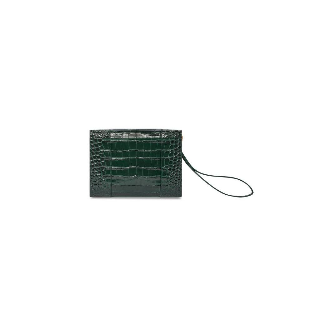 Women's Balenciaga Hourglass Gusset Pouch Crocodile Embossed Pouches Green | 5079SEITC