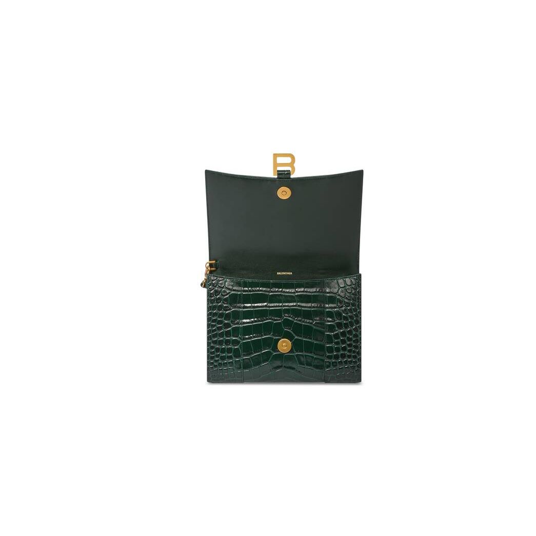 Women's Balenciaga Hourglass Gusset Pouch Crocodile Embossed Pouches Green | 5079SEITC