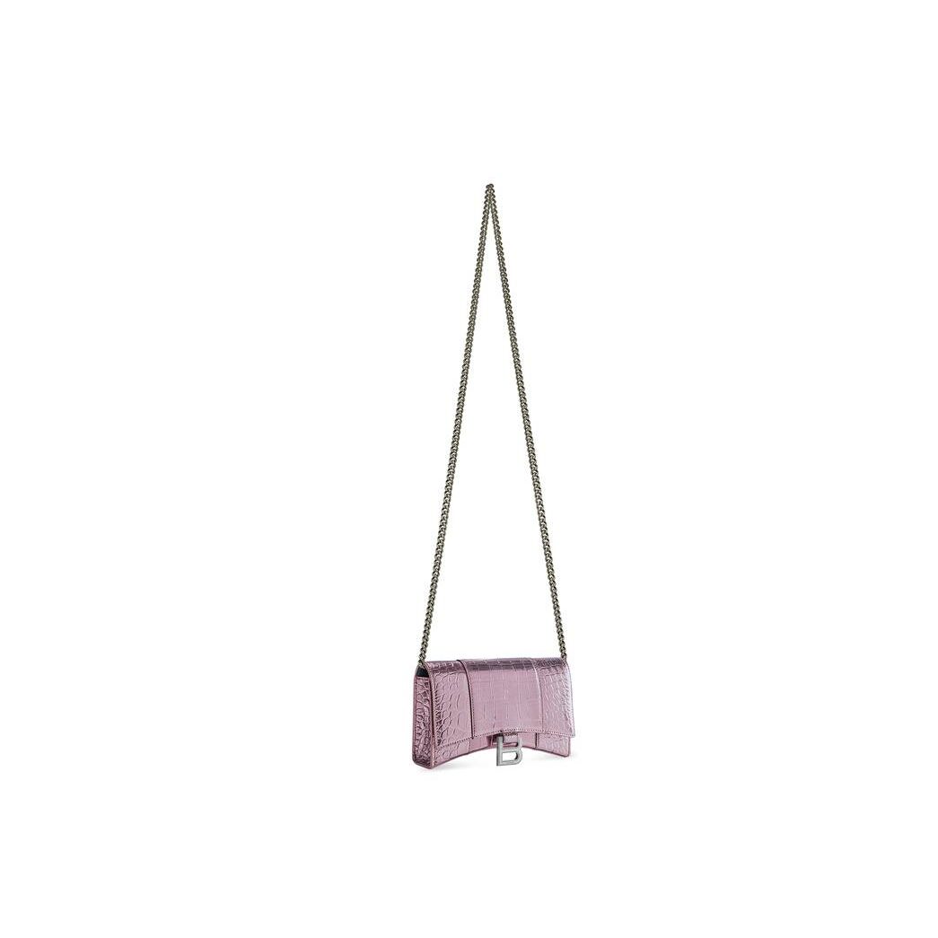 Women's Balenciaga Hourglass Metallized Crocodile Embossed Chain Strap Pink | 5786QBAHO