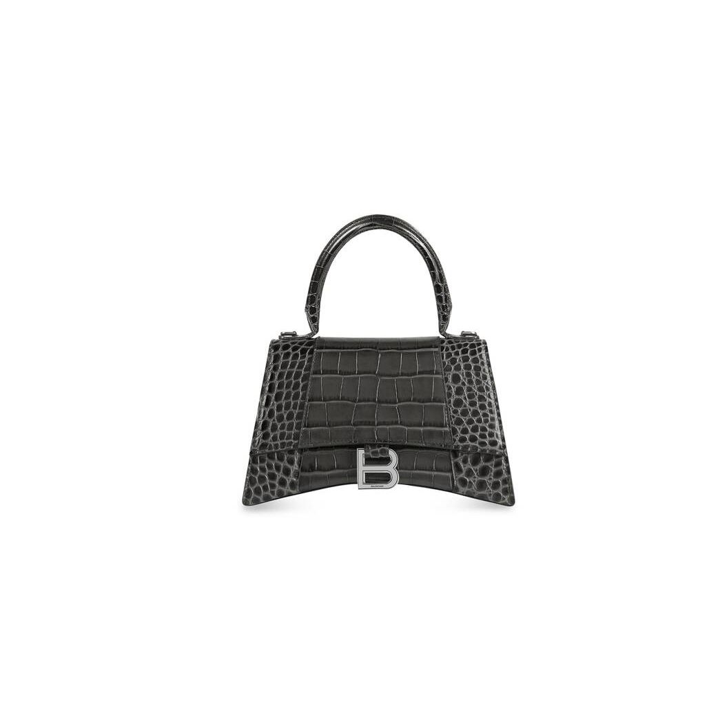 Women's Balenciaga Hourglass Small Crocodile Embossed Handbag Dark Grey | 3210FXGEW