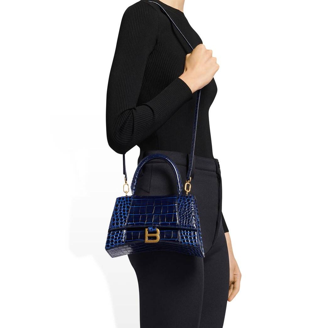 Luxury bag - Small Hourglass Graphity navy blue bag in crocodile-effect  leather