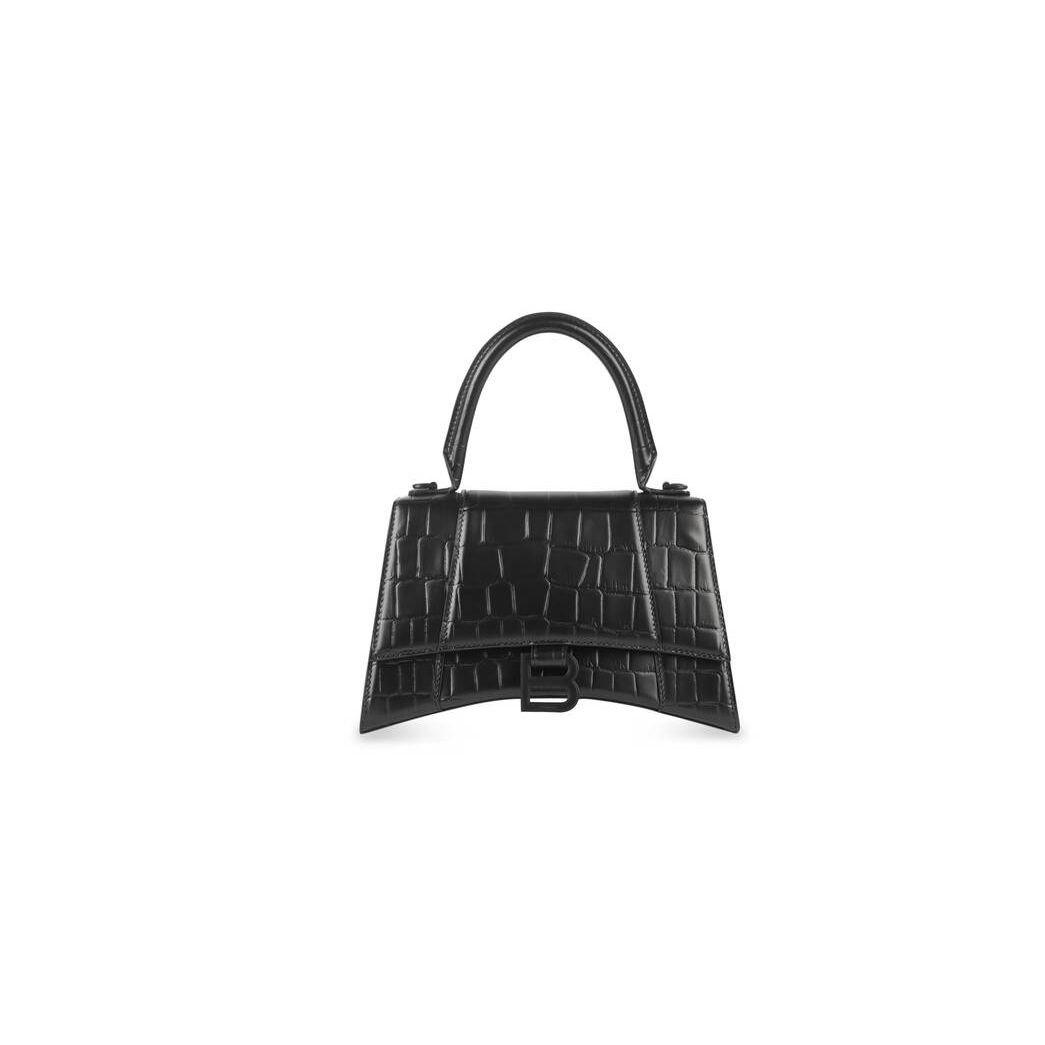 Women's Balenciaga Hourglass Small Crocodile Embossed Handbag Black | 3651ZVDBW