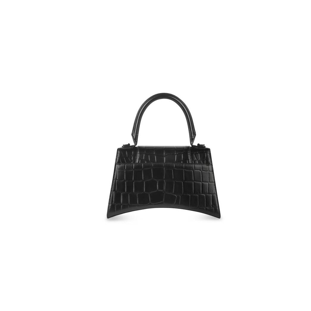 Women's Balenciaga Hourglass Small Crocodile Embossed Handbag Black | 3651ZVDBW