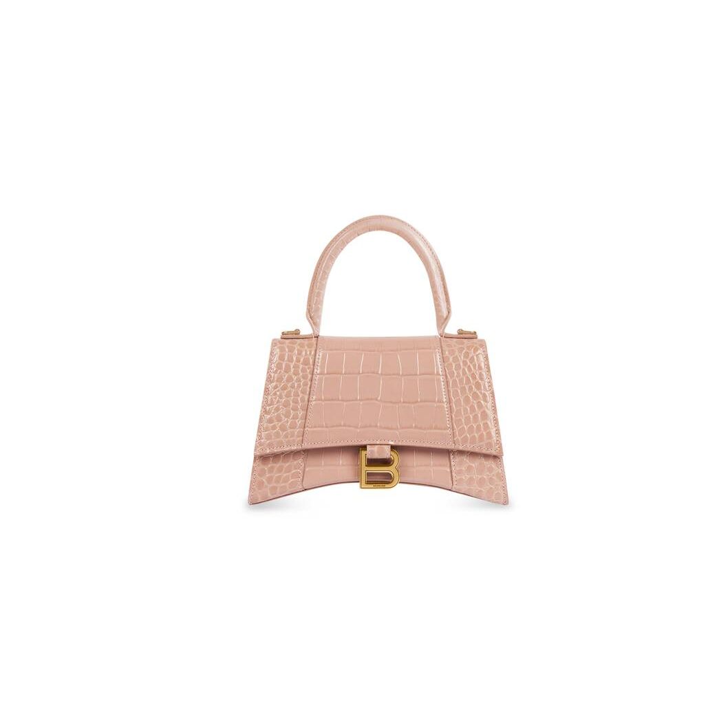 Women's Balenciaga Hourglass Small Crocodile Embossed Handbag Beige | 3827MFPKS