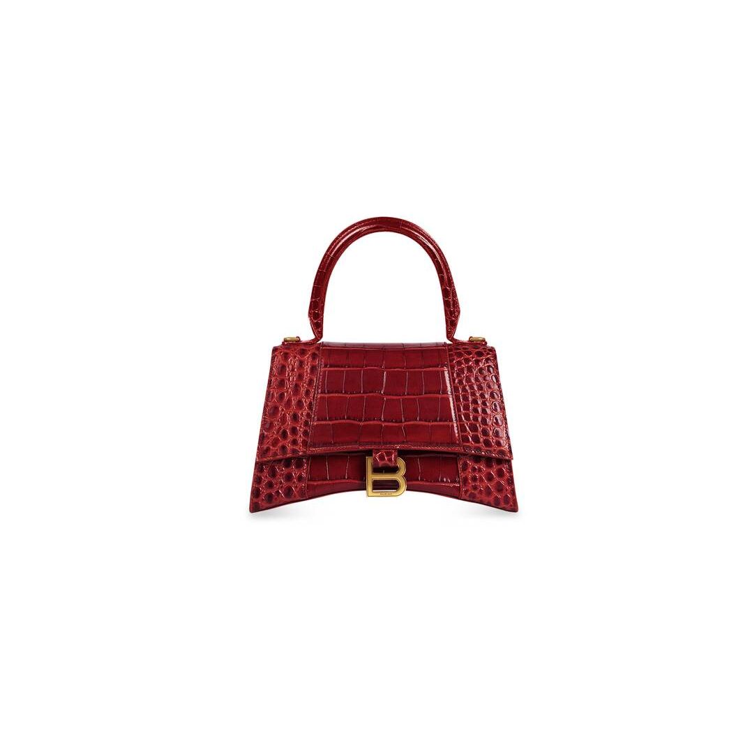 Women's Balenciaga Hourglass Small Crocodile Embossed Handbag Dark Red | 5178NDMCQ