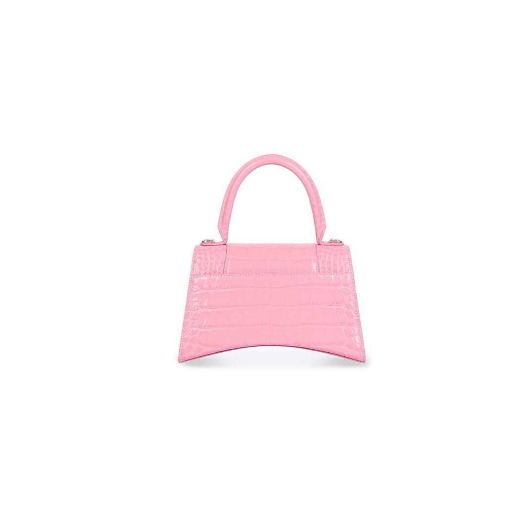 Women's Balenciaga Hourglass Small Crocodile Embossed Handbag Pink | 6493FBGAD