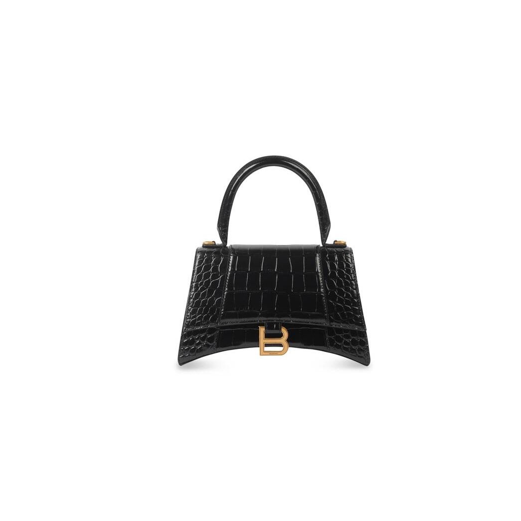 Women's Balenciaga Hourglass Small Crocodile Embossed Handbag Black | 6520XLUSZ