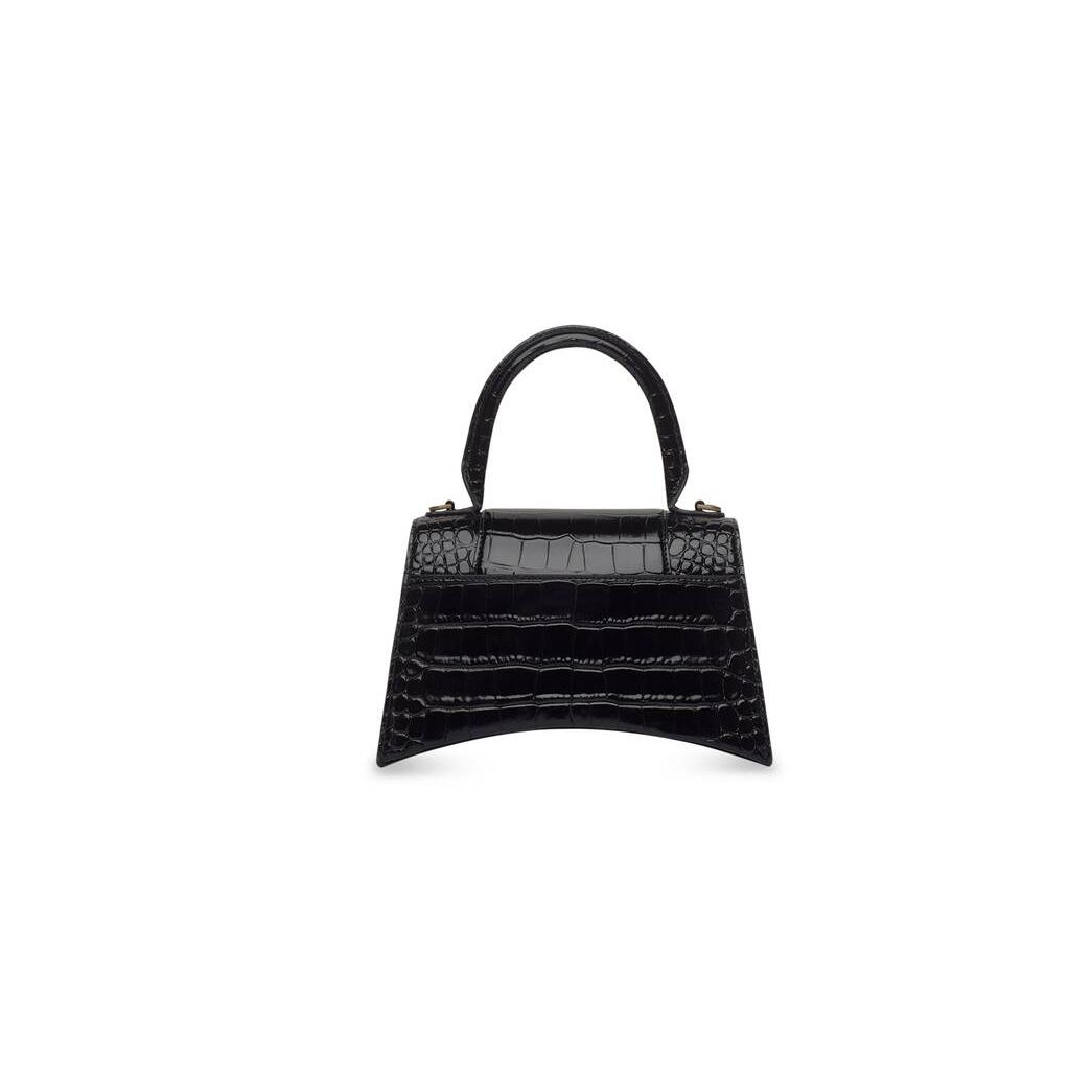 Women's Balenciaga Hourglass Small Crocodile Embossed Handbag Black | 6520XLUSZ