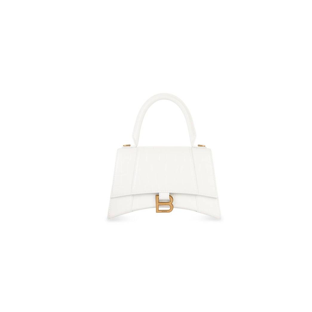 Women's Balenciaga Hourglass Small Crocodile Embossed Handbag White | 7051JEVWG