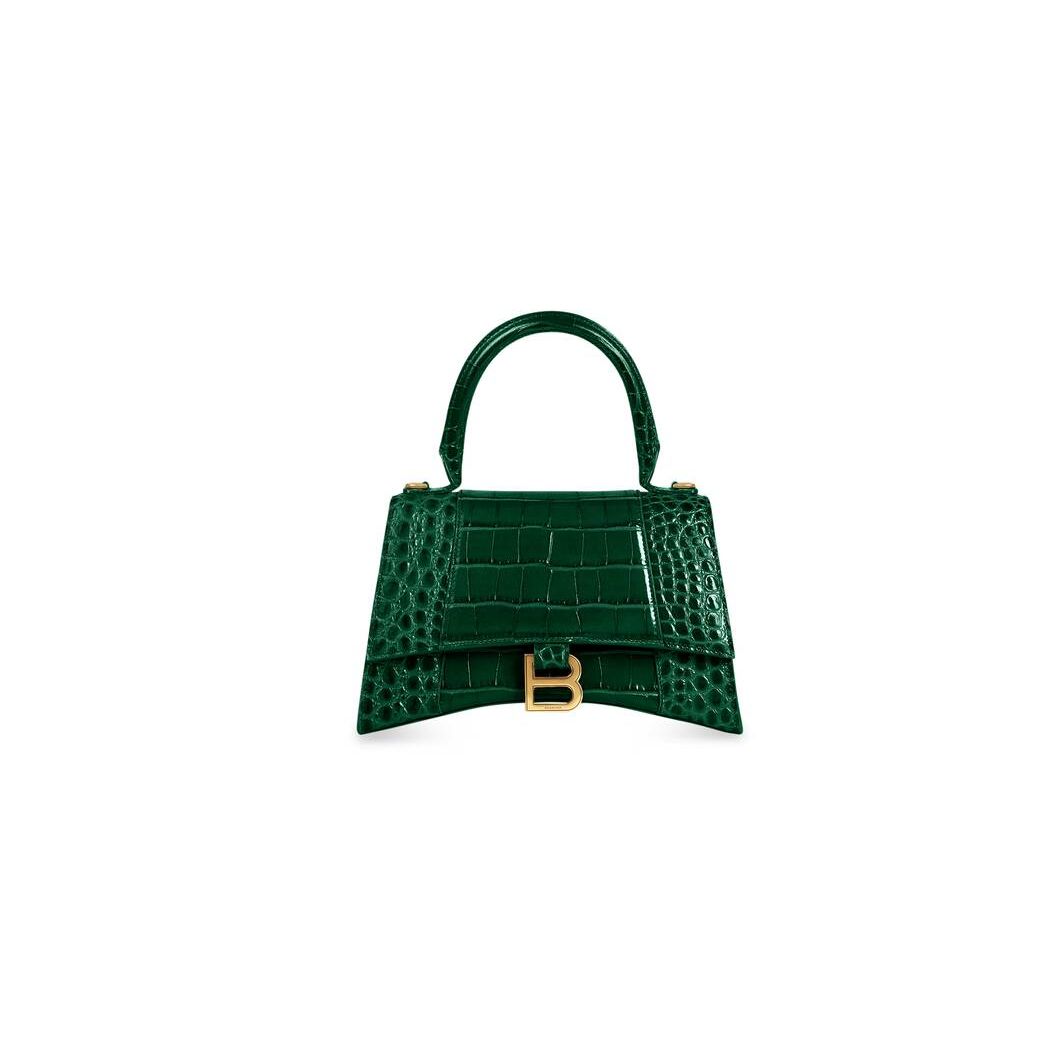 Women's Balenciaga Hourglass Small Crocodile Embossed Handbag Green | 7084GXQWI