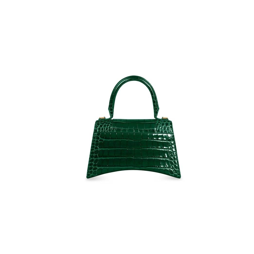 Women's Balenciaga Hourglass Small Crocodile Embossed Handbag Green | 7084GXQWI