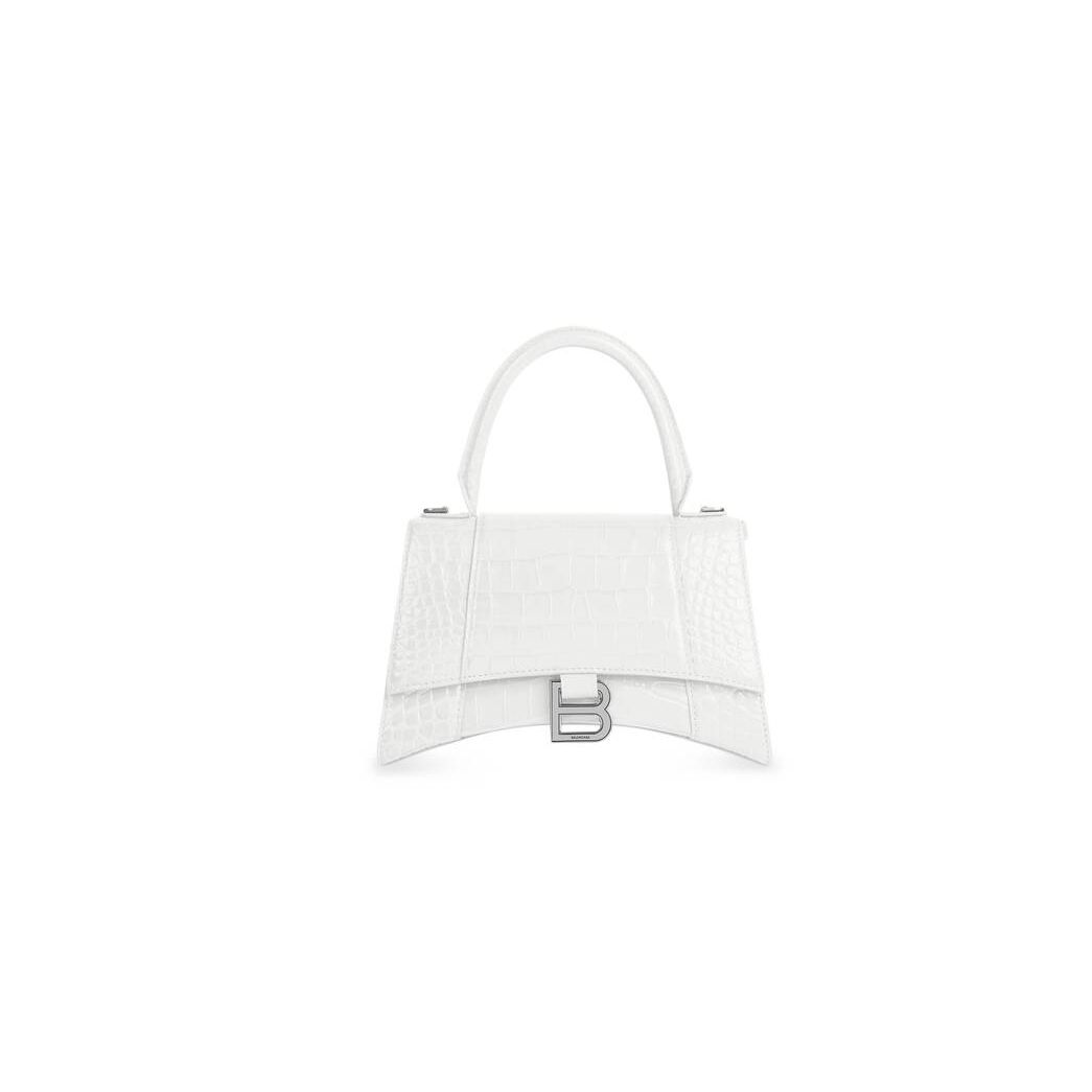 Women's Balenciaga Hourglass Small Crocodile Embossed Handbag White | 7309QYVOX