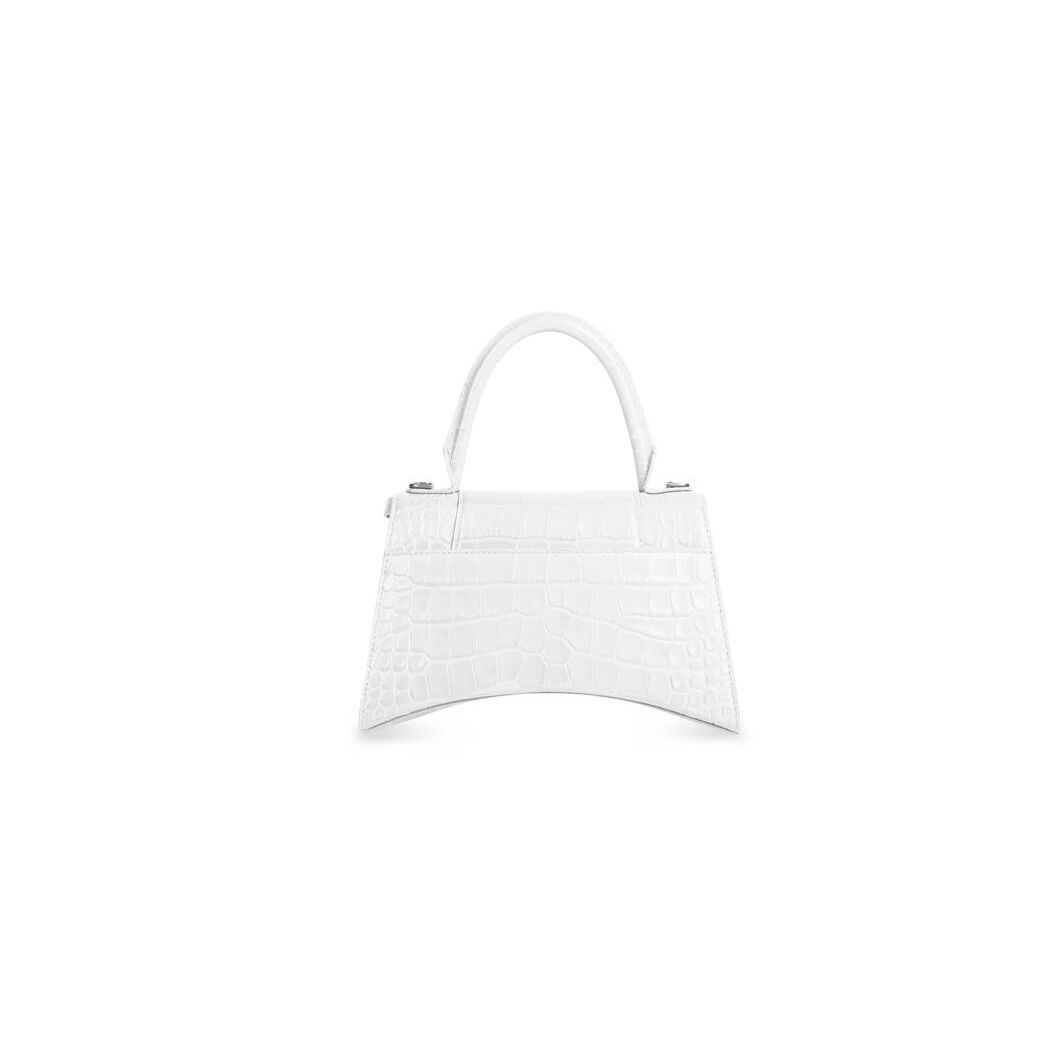 Women's Balenciaga Hourglass Small Crocodile Embossed Handbag White | 7309QYVOX