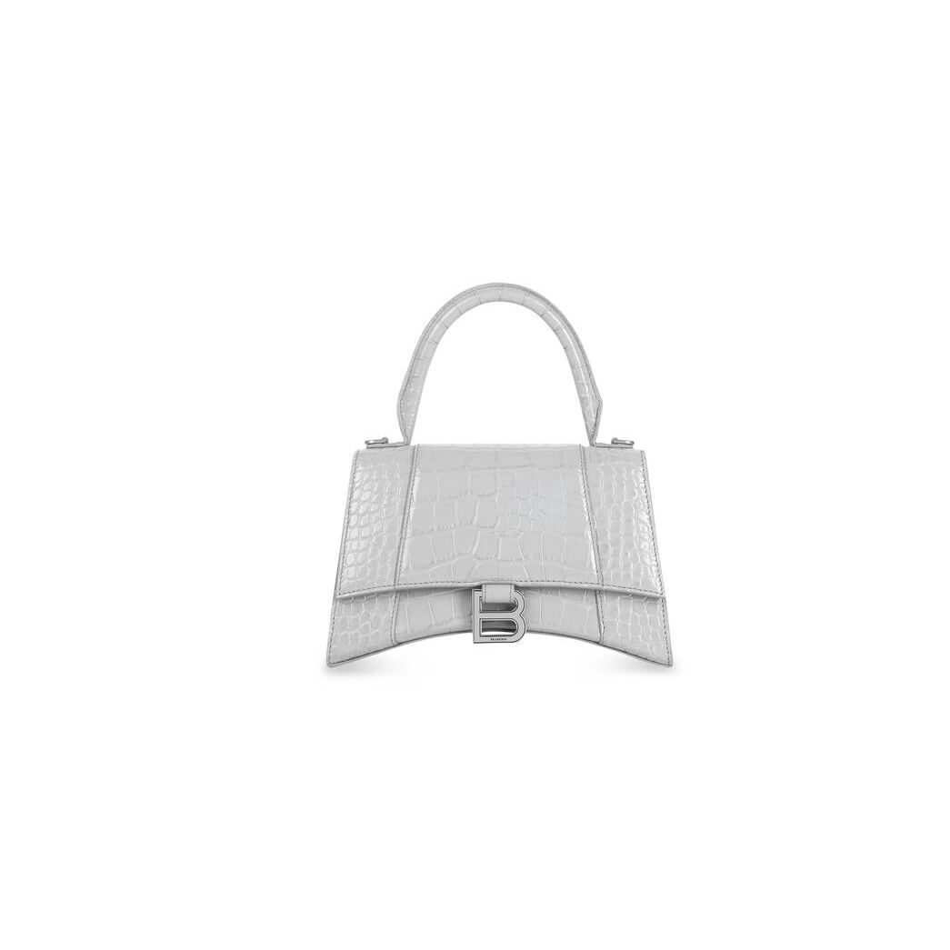 Women's Balenciaga Hourglass Small Crocodile Embossed Handbag Grey | 9086MHGVS