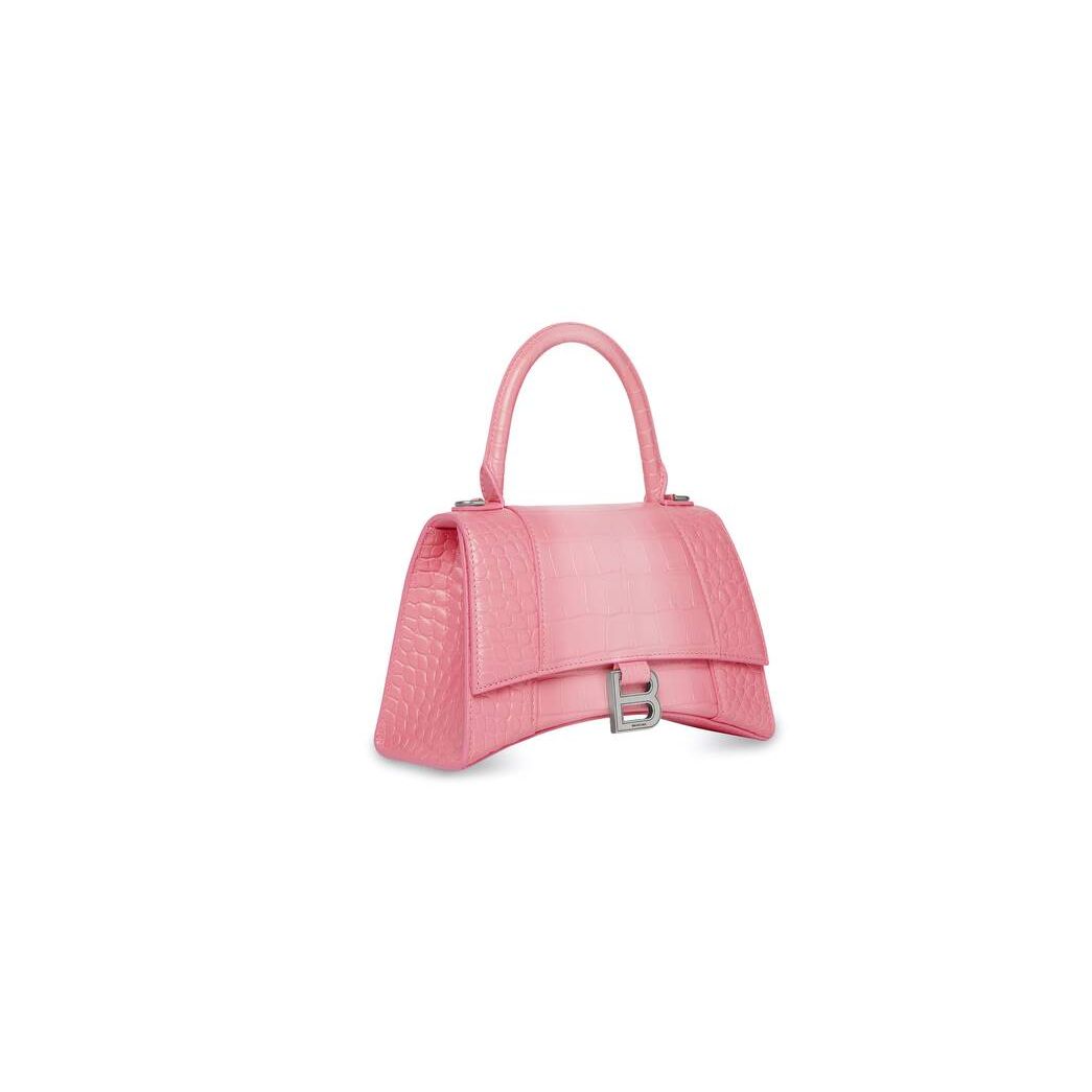 Women's Balenciaga Hourglass Small Crocodile Embossed Handbag Pink | 9086RZXEC