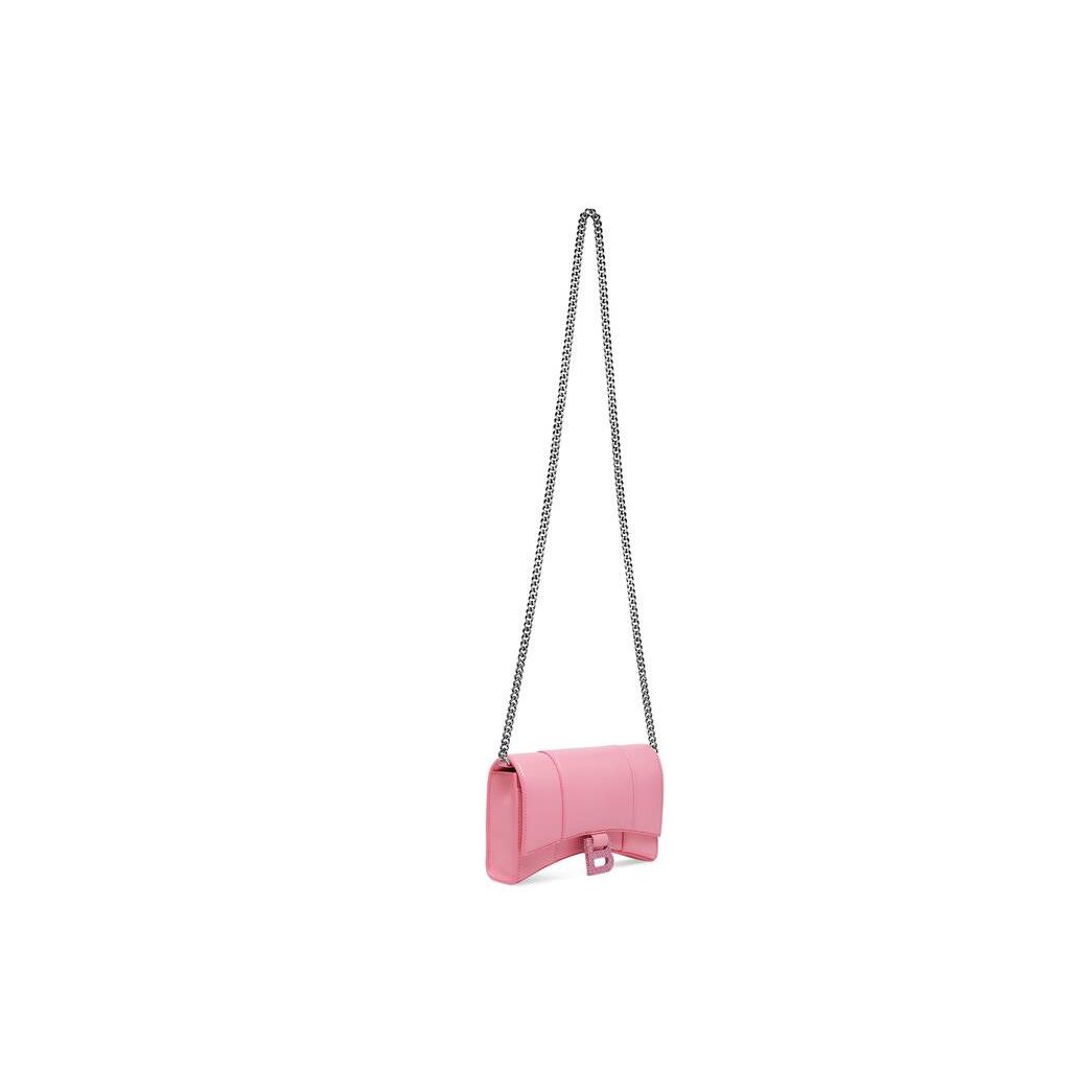 Women's Balenciaga Hourglass With Chain And Rhinestones Wallets Pink | 4389LTCAF