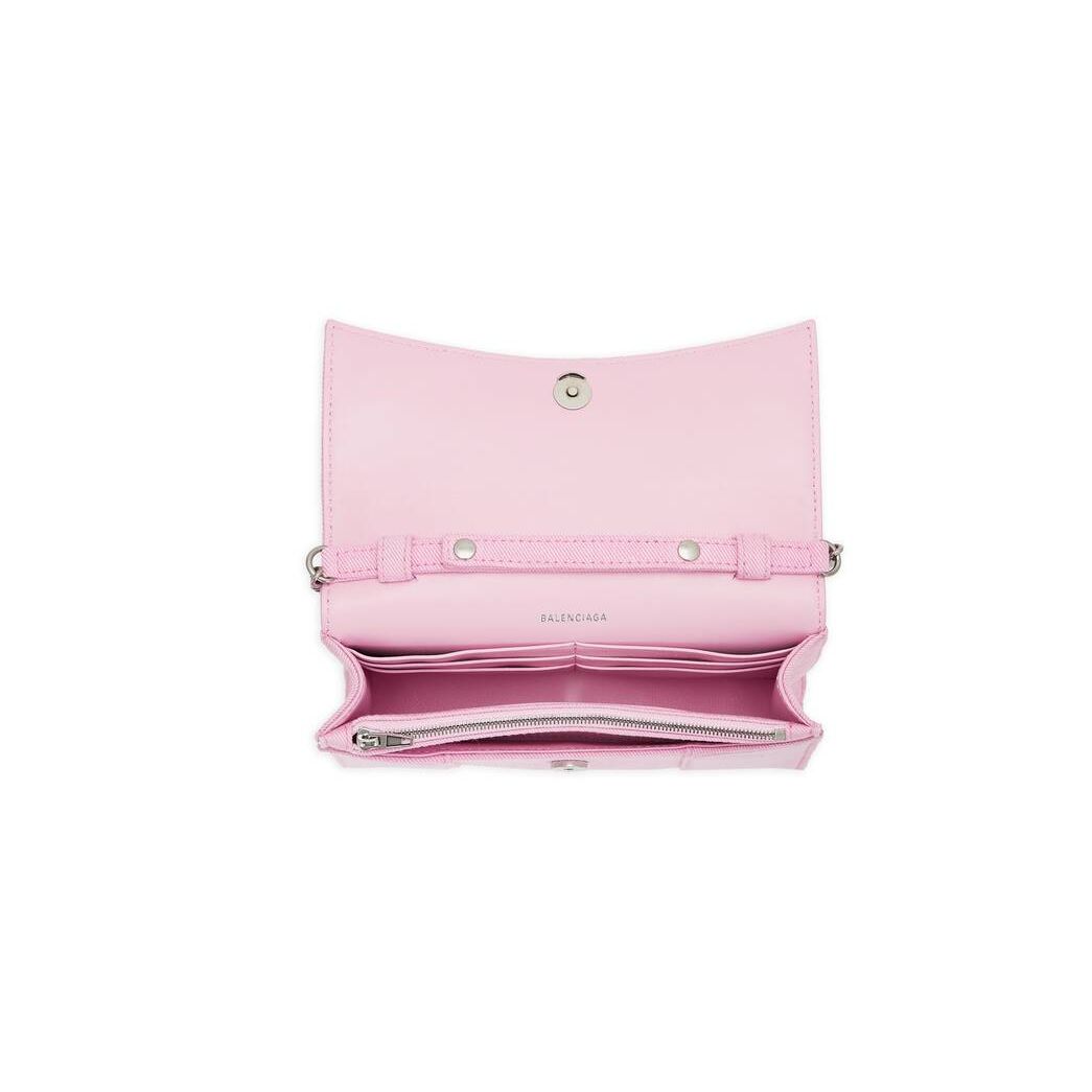 Women's Balenciaga Hourglass With Chain Denim Wallets Pink | 8496PXMYG