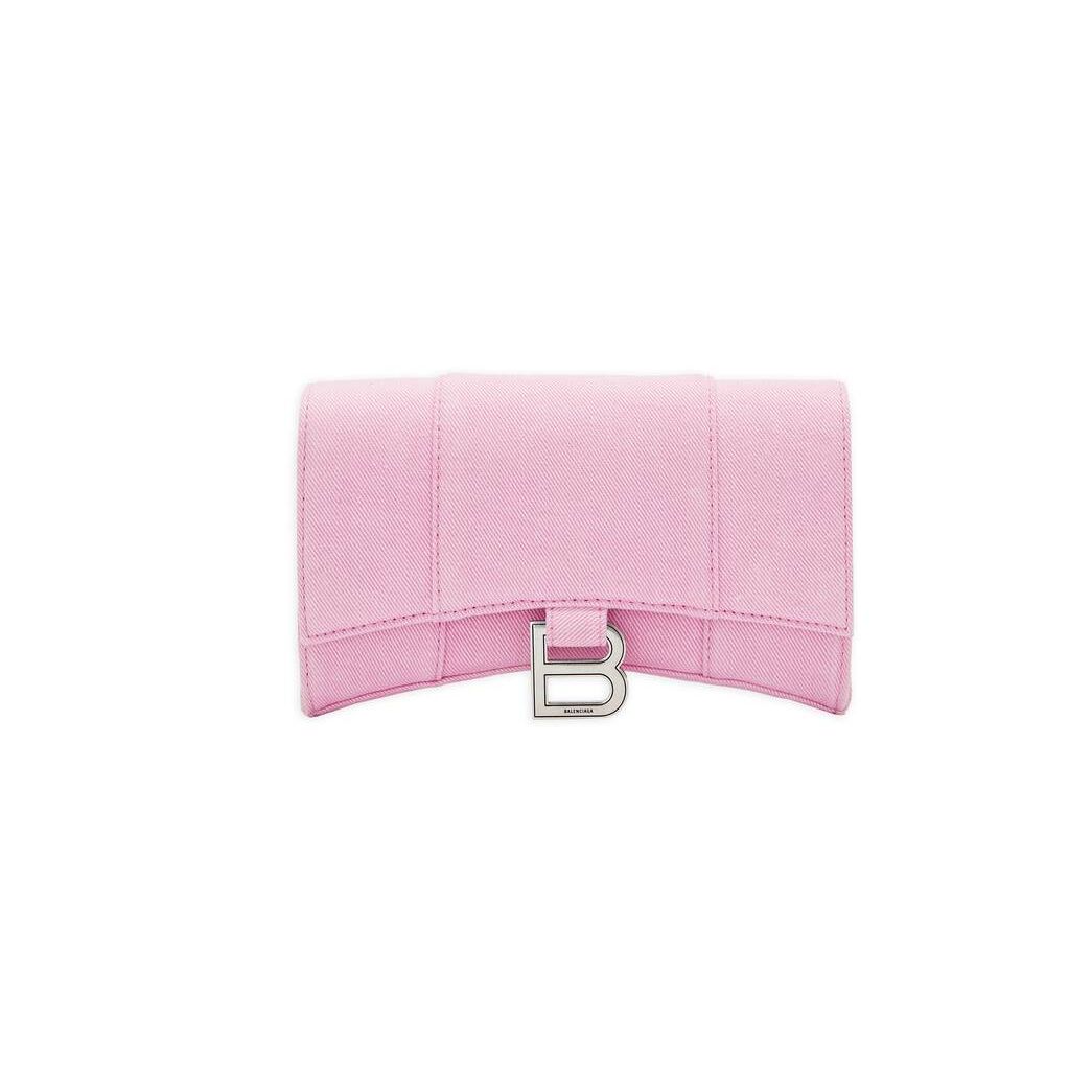 Women\'s Balenciaga Hourglass With Chain Denim Wallets Pink | 9346LGCOD