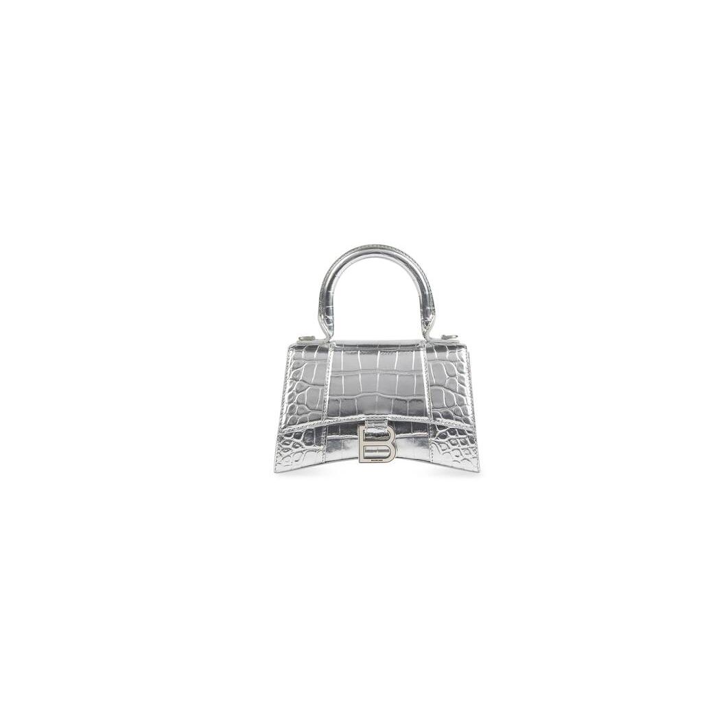 Women\'s Balenciaga Hourglass Xs Crocodile Embossed Mini Bag Silver | 0654PBGWA