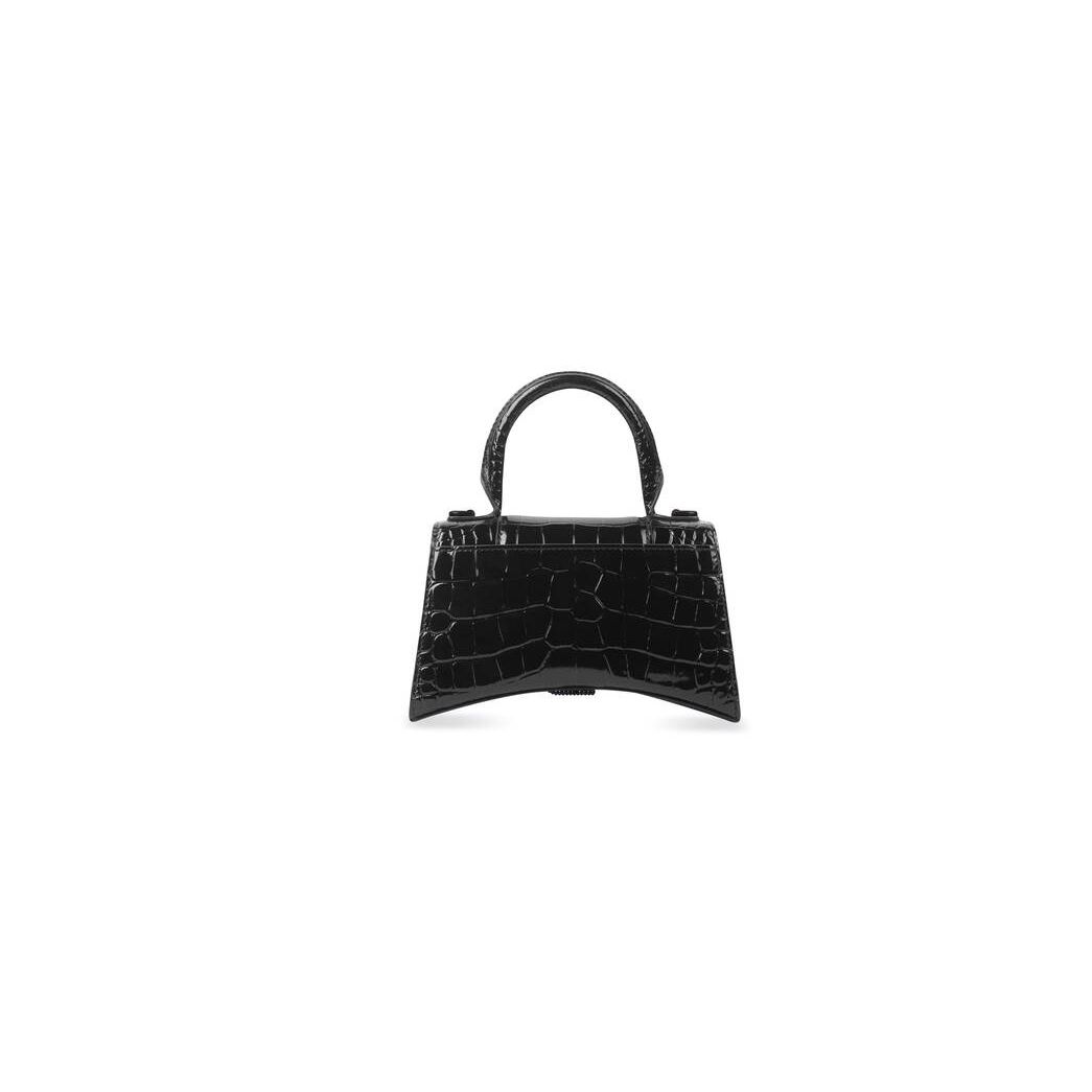 Women's Balenciaga Hourglass Xs Crocodile Embossed With Rhinestones Handbag Black | 3461CWXLP