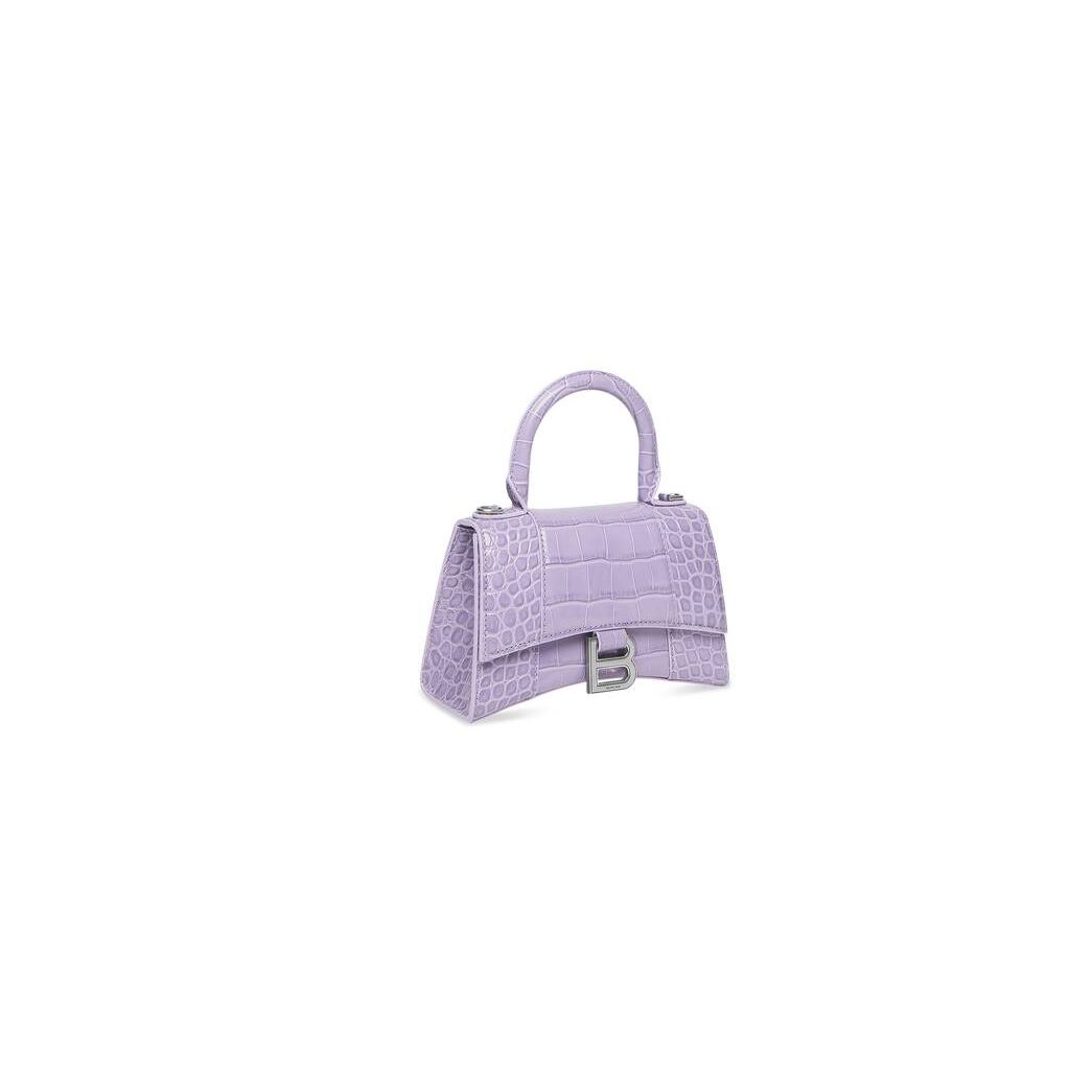 Women's Balenciaga Hourglass Xs Crocodile Embossed Handbag Purple | 4230WFTNB