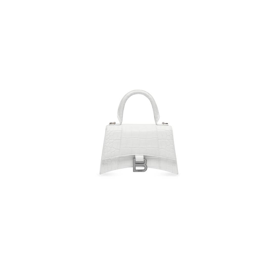 Women's Balenciaga Hourglass Xs Crocodile Embossed Mini Bag White | 4285FMBOS