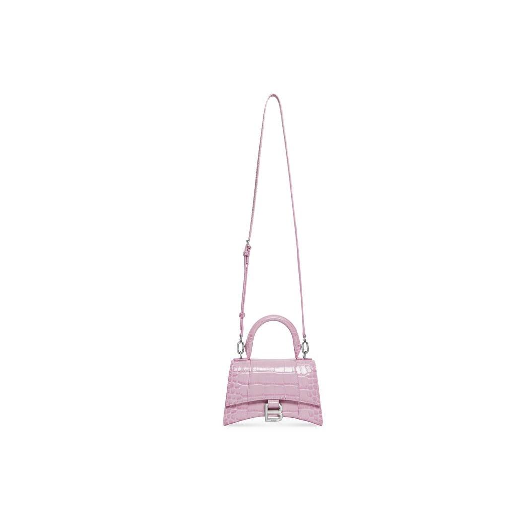 Women's Balenciaga Hourglass Xs Crocodile Embossed Mini Bag Light Pink | 5823QTVIF