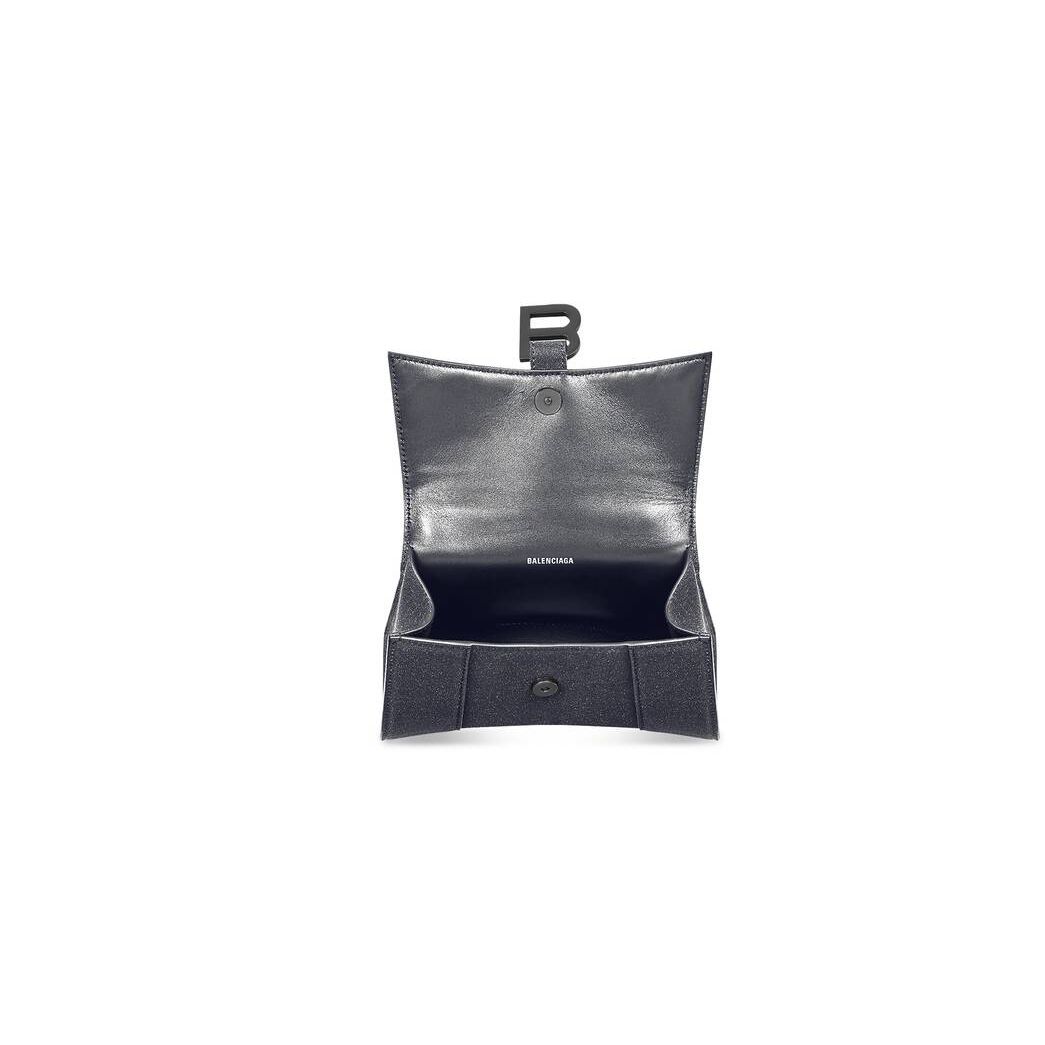 Women's Balenciaga Hourglass Xs Glitter Material Mini Bag Black | 6274PGKJD