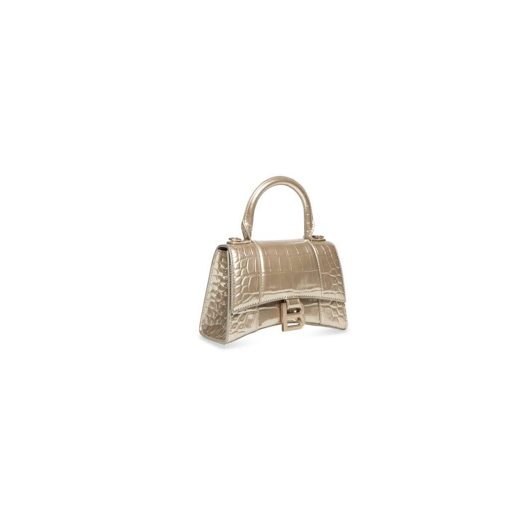 Women's Balenciaga Hourglass Xs Metallized Crocodile Embossed Handbag Gold | 2718SATZC