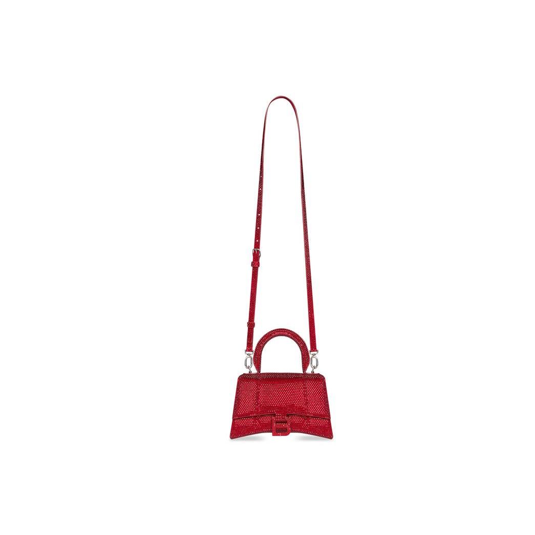 Women's Balenciaga Hourglass Xs With Rhinestones Handbag Red | 3527CELHW