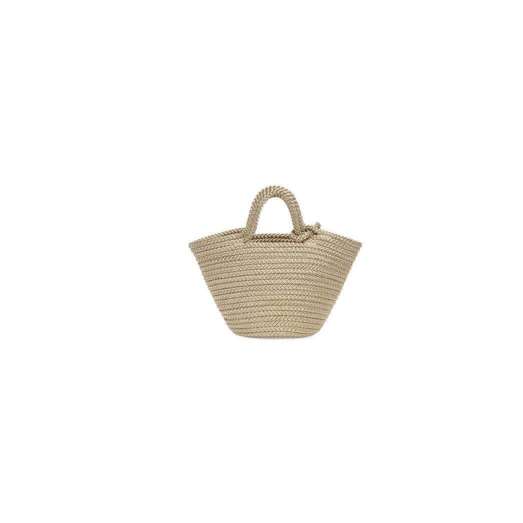 Women's Balenciaga Ibiza Small Basket With Strap Tote Bags Beige | 1839ODWNQ