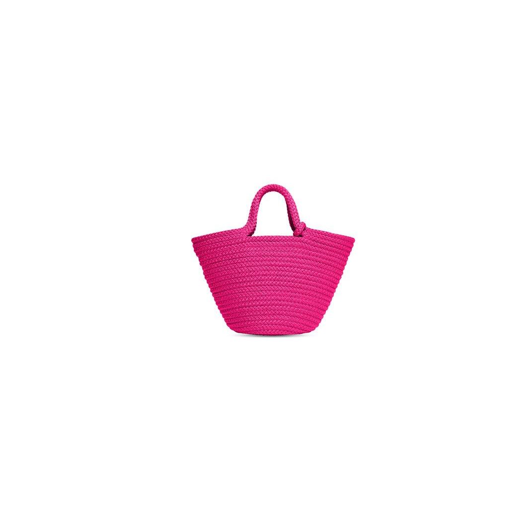 Women's Balenciaga Ibiza Small Basket With Strap Tote Bags Pink | 7028WVUTM