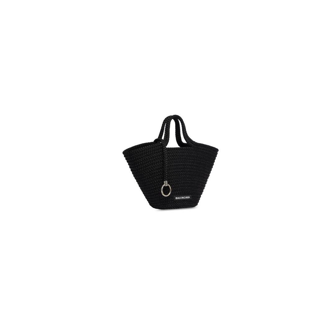 Women's Balenciaga Ibiza Small Basket With Strap Tote Bags Black | 7031MXWFE