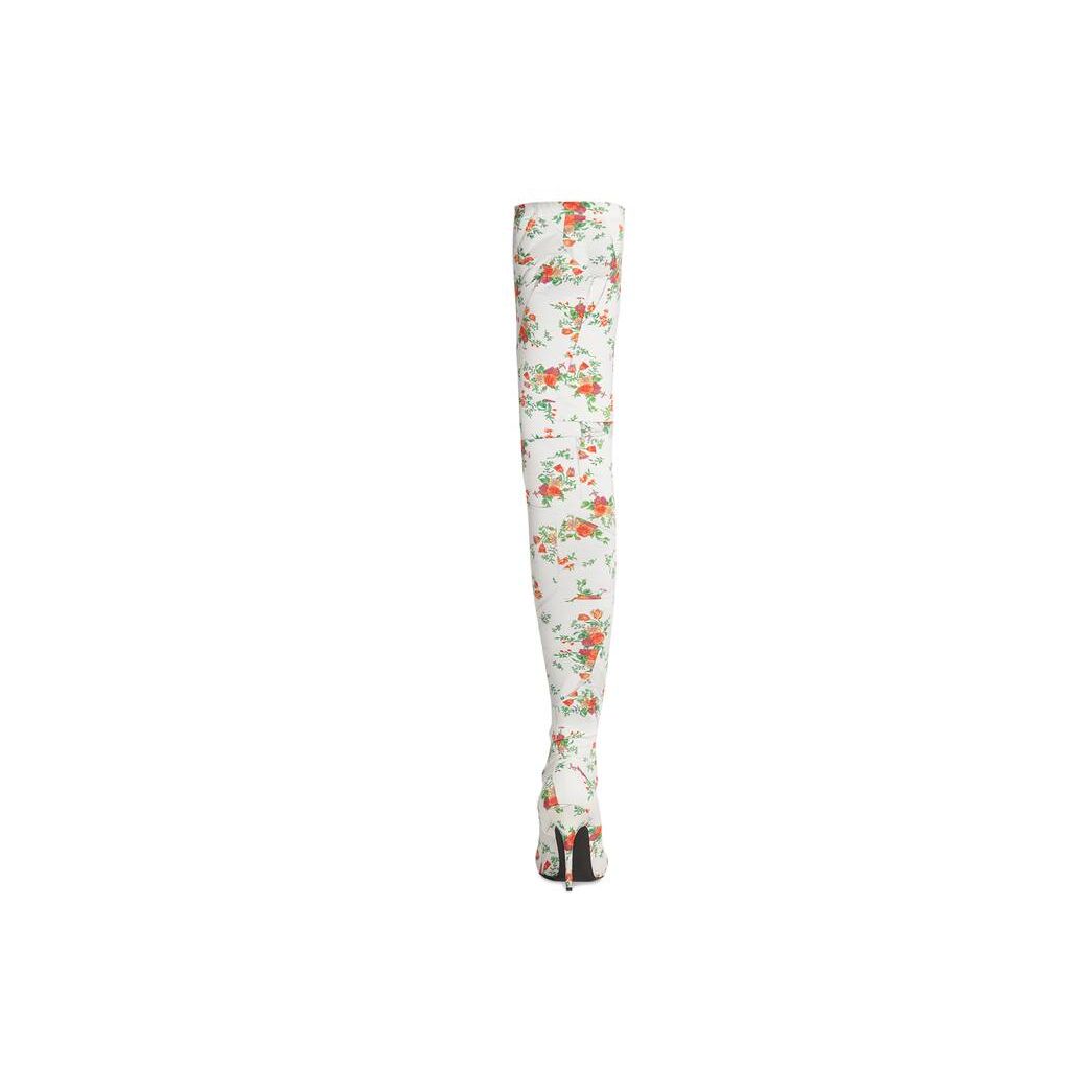 Women's Balenciaga Knife 110mm Overknee Paper Crush Floral Printed Boots White | 3076CXNFE