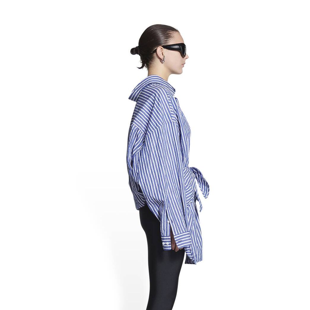 Women's Balenciaga Knotted Shirt Tops Blue | 9753PDHXQ