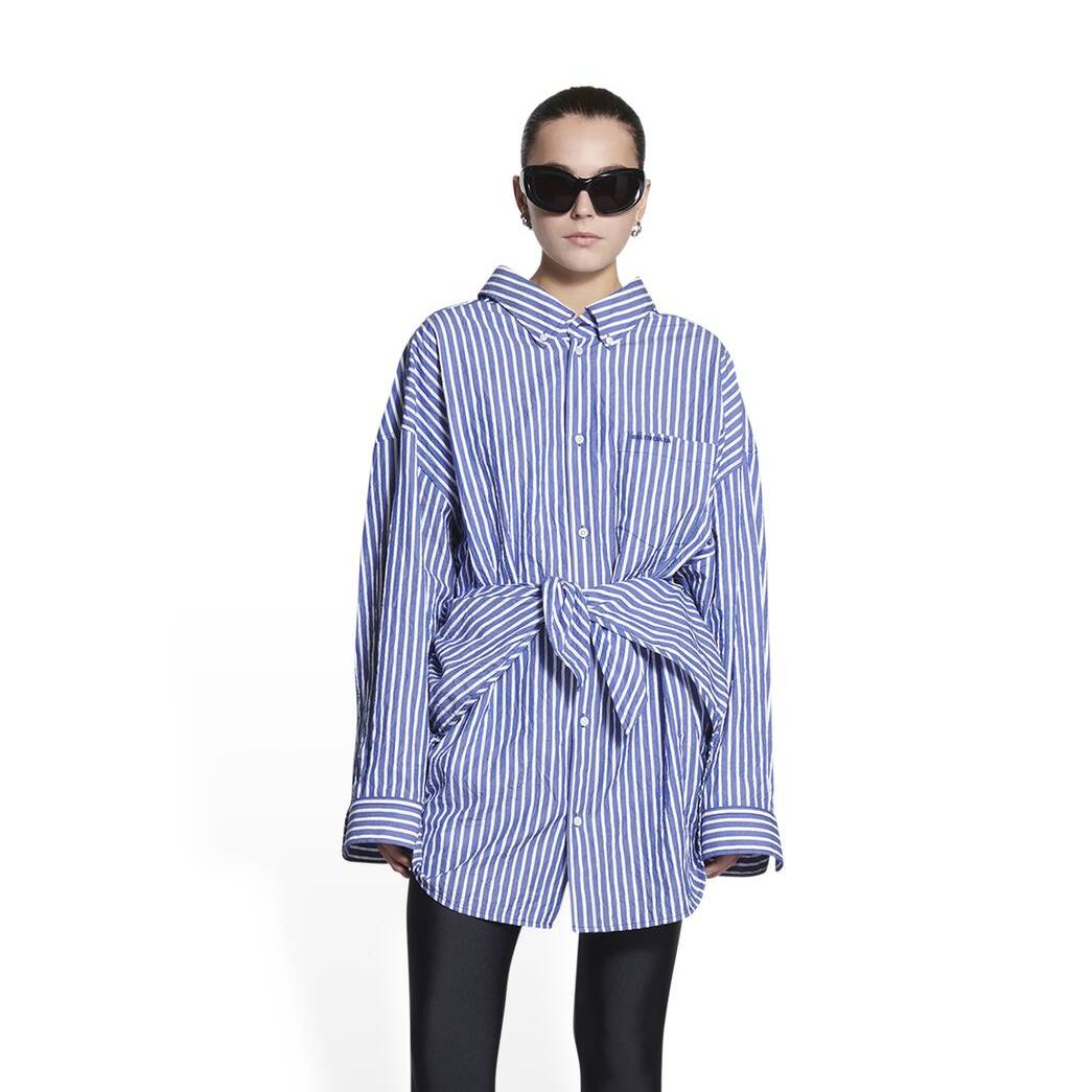 Women's Balenciaga Knotted Shirt Tops Blue | 9753PDHXQ